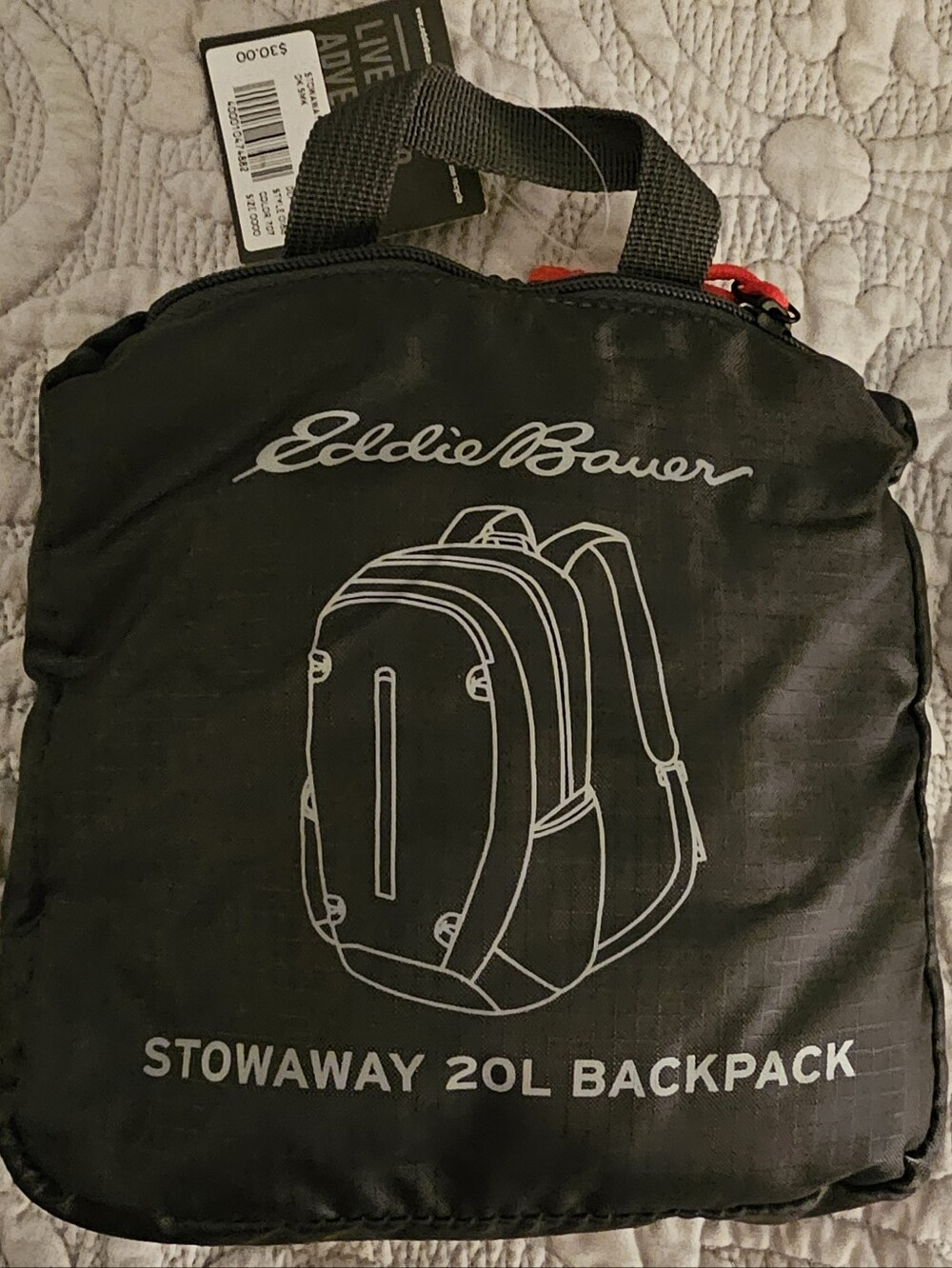 Eddie Bauer Dark GRAY Packable Travel Backpack with Red Accents